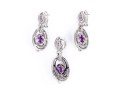 Judith Ripka Sterling Silver Funky Purple Cz Pendant Earrings And Matching Enhancer Set