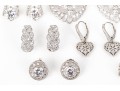 Eight Pairs Of Formal Sterling Silver Earrings