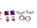 Six Pairs Of Sterling SIlver Earrings, Amethyst, Mother Of Pearl, Pearl
