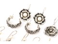 Collection Of Sterling Silver Flower Motif Pendant Style And Hoop Earrings