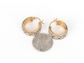14k Yellow Gold Lovely Round Hoop Earrings With White Gold Floral Filigree Overlay