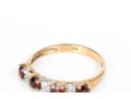 10k Yellow Gold Burgundy Glass And White Sapphire 7 Stone Ring, Size 5.75+