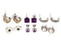 Six Pairs Of Sterling SIlver Earrings, Amethyst, Mother Of Pearl, Pearl