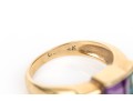 14k Yellow Gold Striking Blue Topaz And Amethyst Three Stone Ring, Size 6