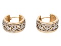 14k Yellow Gold Lovely Round Hoop Earrings With White Gold Floral Filigree Overlay