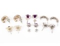 Six Pairs Of Sterling SIlver Earrings, Amethyst, Mother Of Pearl, Pearl
