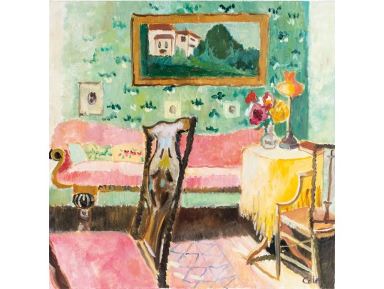 Hannah Cole Buie (American, B. 1955) Living Room Scene Oil On Canvas Painting
