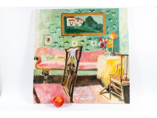 Hannah Cole Buie (American, B. 1955) Living Room Scene Oil On Canvas Painting