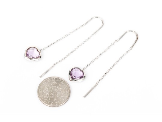 Sterling Silver Unique Pale Purple Checkerboard Heart Shaped Drop Pendant Earrings