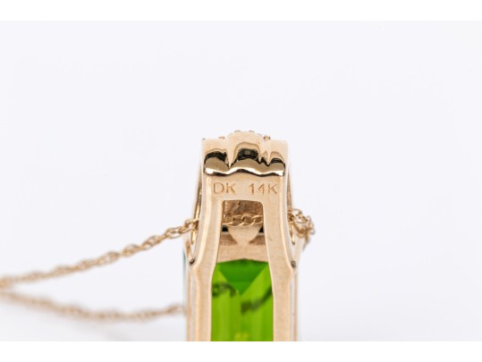 14k Yellow Gold Elegant Diamond Topped Chrome Diopside Pendant, With Chain, New