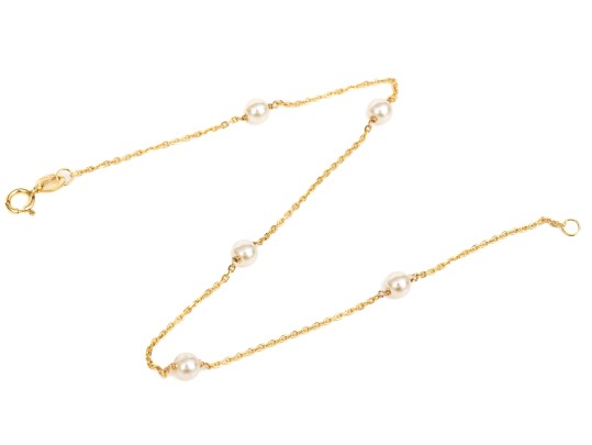 14k Yellow Gold Fine Cultured Pearl Station Bracelet/anklet, 8 1/2