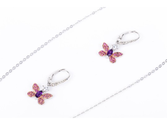Sterling Silver Whimsical Butterfly Necklace And Matching Earrings,