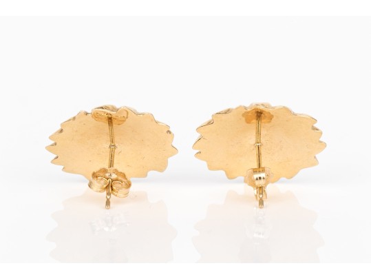 14k Yellow And White Attractive Puffed Sunflower Motif Earrings