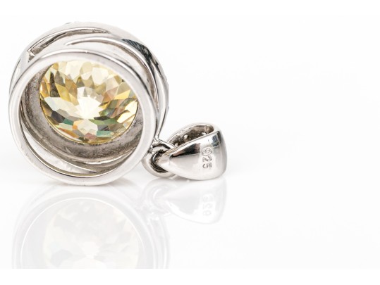 Sterling Silver Brilliant Champagne Cz And White Cz Halo Pendant