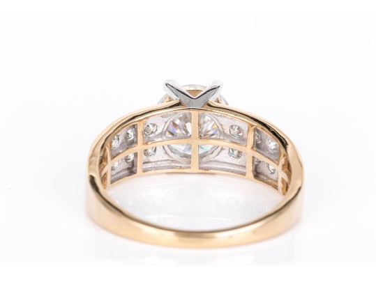 14k Yellow Gold Gorgeous Moissanite Fire Ring, Paired With A Moissanite Band Ring, Sizes 11 And 11-