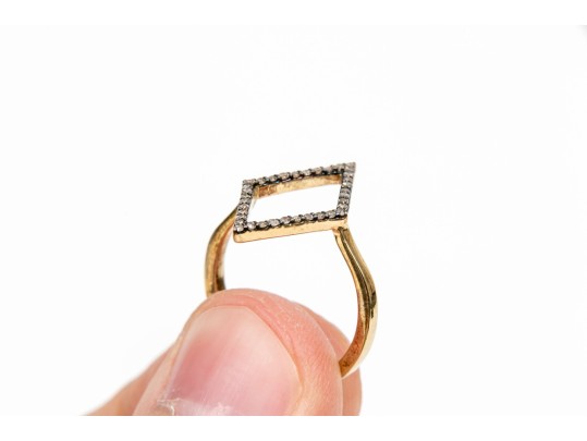 Sterling Silver Vermeil Contemporary Brown Diamond Lozenge Motif Ring, Size 5