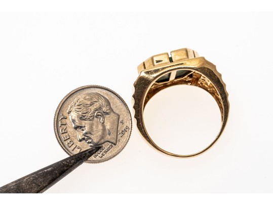 10K Broad Landscape Inlay Image Ring, Size 7.75