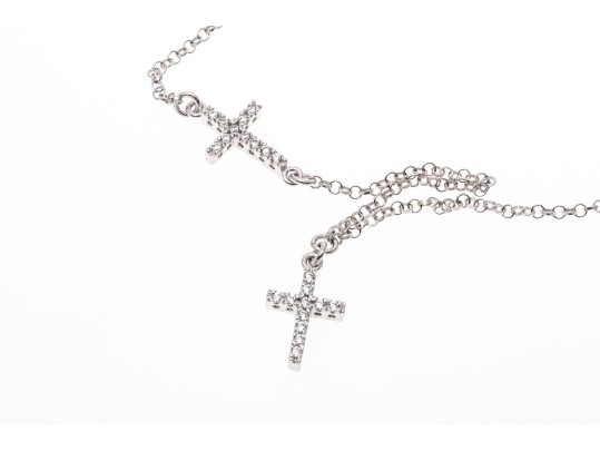 Sterling Silver Unique Cross Opera Length Necklace