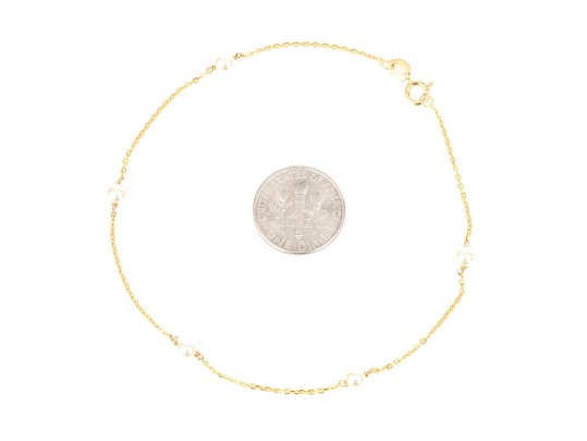 14k Yellow Gold Fine Cultured Pearl Station Bracelet/anklet, 8 1/2