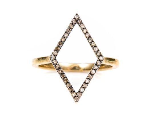 Sterling Silver Vermeil Contemporary Brown Diamond Lozenge Motif Ring, Size 5