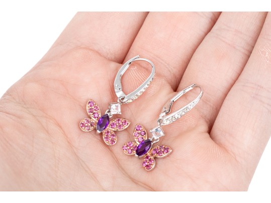 Sterling Silver Whimsical Butterfly Necklace And Matching Earrings,