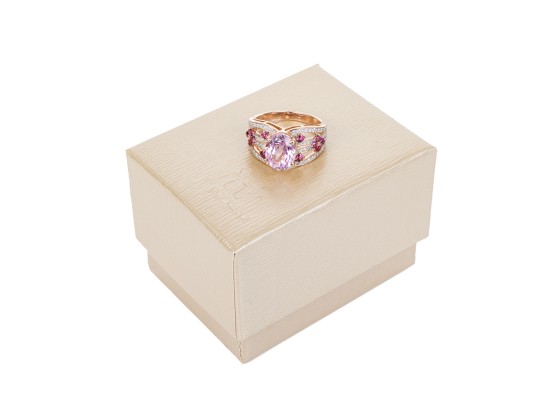 14k Rose Gold Gorgeous Pink Kunzite, Grape Garnet And Diamond Ring, Size 7, New