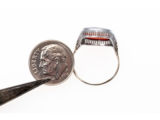 Vintage 10K White Gold And Carnelian Ring, Size 7.75