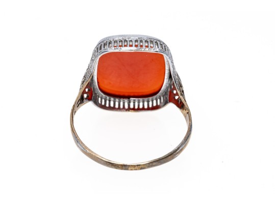 Vintage 10K White Gold And Carnelian Ring, Size 7.75