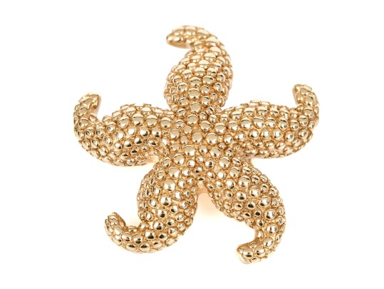 14k Yellow Gold Fun Textured Electroform Starfish Brooch