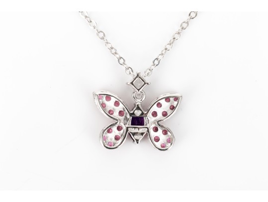 Sterling Silver Whimsical Butterfly Necklace And Matching Earrings,