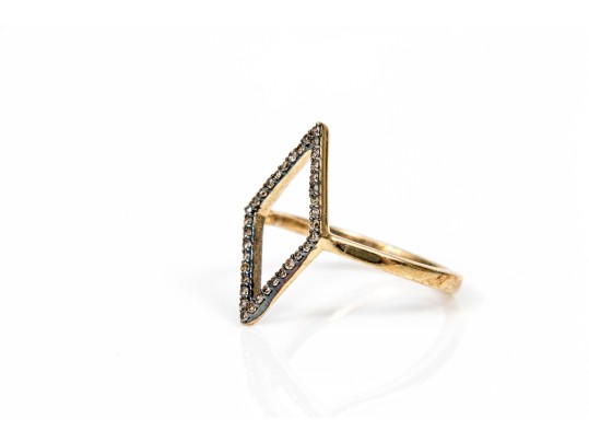 Sterling Silver Vermeil Contemporary Brown Diamond Lozenge Motif Ring, Size 5