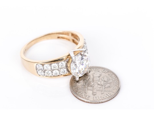 14k Yellow Gold Gorgeous Moissanite Fire Ring, Paired With A Moissanite Band Ring, Sizes 11 And 11-