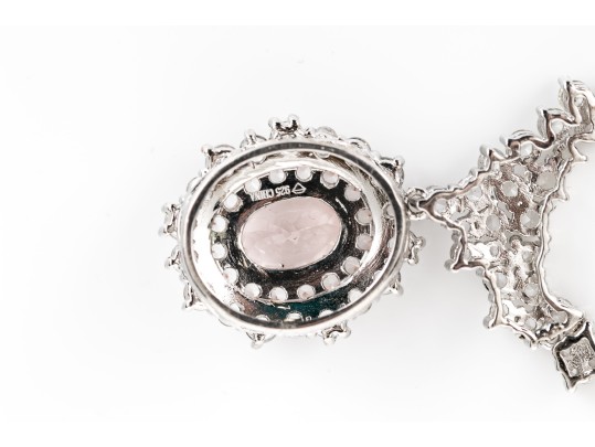 Sterling Silver And Vermeil Pretty Pink Morganite And White Topaz Halo Cluster Necklace