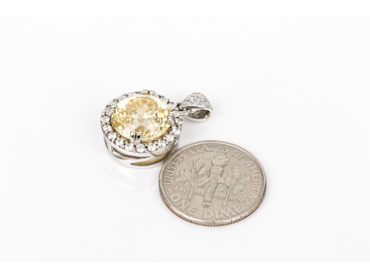 Sterling Silver Brilliant Champagne Cz And White Cz Halo Pendant