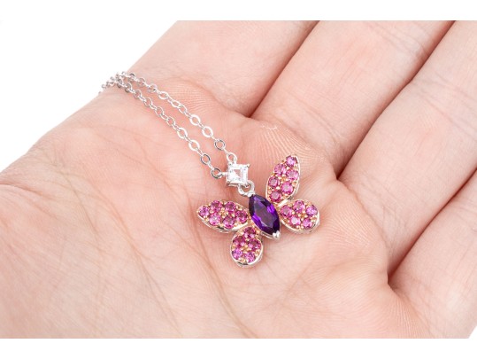 Sterling Silver Whimsical Butterfly Necklace And Matching Earrings,