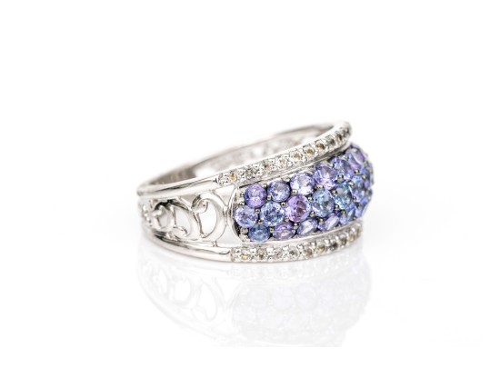 Sterling Silver Gorgeous Periwinkle Blue And White Cz Dome Ring, Size 7+