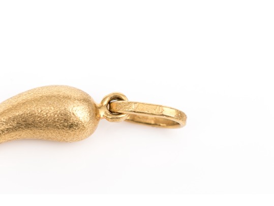 18k Yellow Gold Cornicello Pendant, Brushed Finish