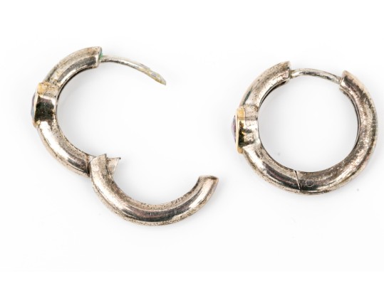 Sterling Silver And Vermeil Amethyst Heart Set Hoop Earrings