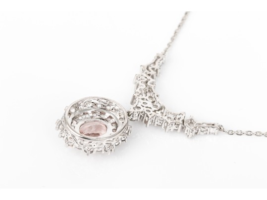 Sterling Silver And Vermeil Pretty Pink Morganite And White Topaz Halo Cluster Necklace