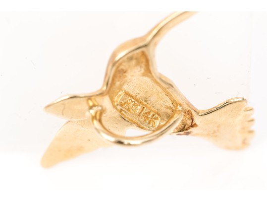 14k Yellow And White Gold Charming Textured Hummingbird Pendant