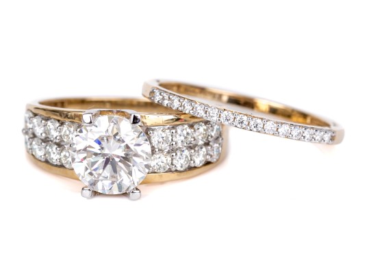 14k Yellow Gold Gorgeous Moissanite Fire Ring, Paired With A Moissanite Band Ring, Sizes 11 And 11-