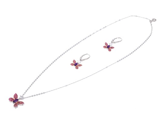 Sterling Silver Whimsical Butterfly Necklace And Matching Earrings,