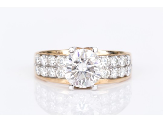 14k Yellow Gold Gorgeous Moissanite Fire Ring, Paired With A Moissanite Band Ring, Sizes 11 And 11-