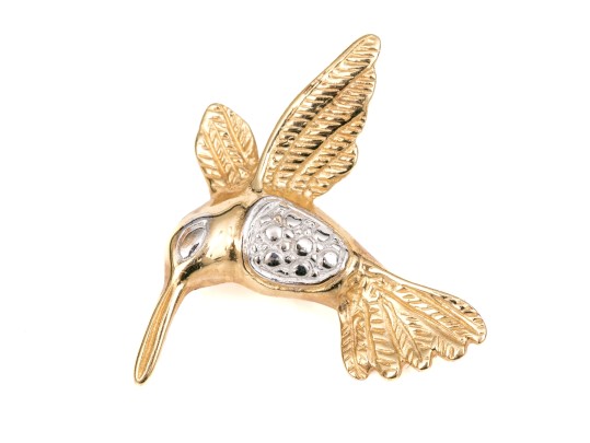 14k Yellow And White Gold Charming Textured Hummingbird Pendant