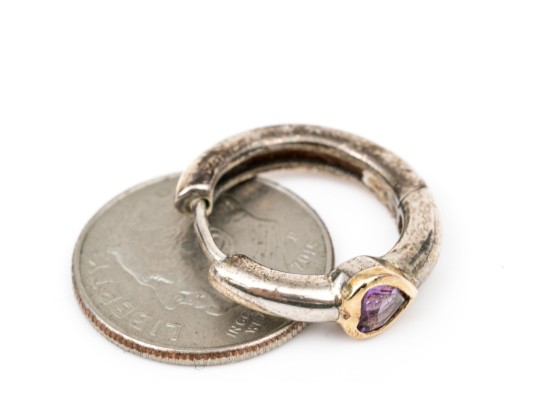 Sterling Silver And Vermeil Amethyst Heart Set Hoop Earrings