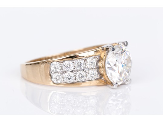 14k Yellow Gold Gorgeous Moissanite Fire Ring, Paired With A Moissanite Band Ring, Sizes 11 And 11-