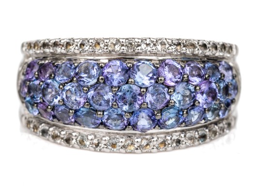 Sterling Silver Gorgeous Periwinkle Blue And White Cz Dome Ring, Size 7+