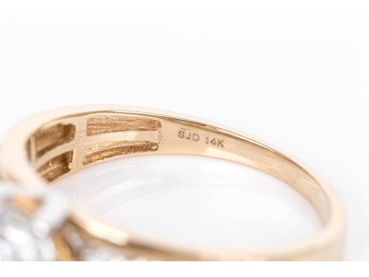 14k Yellow Gold Gorgeous Moissanite Fire Ring, Paired With A Moissanite Band Ring, Sizes 11 And 11-