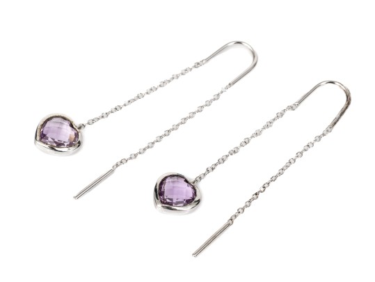 Sterling Silver Unique Pale Purple Checkerboard Heart Shaped Drop Pendant Earrings