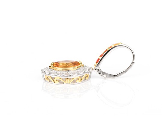 Sterling Silver Beautiful Navette Profile Yellow And White CZ Halo Drop Pendant Earrings